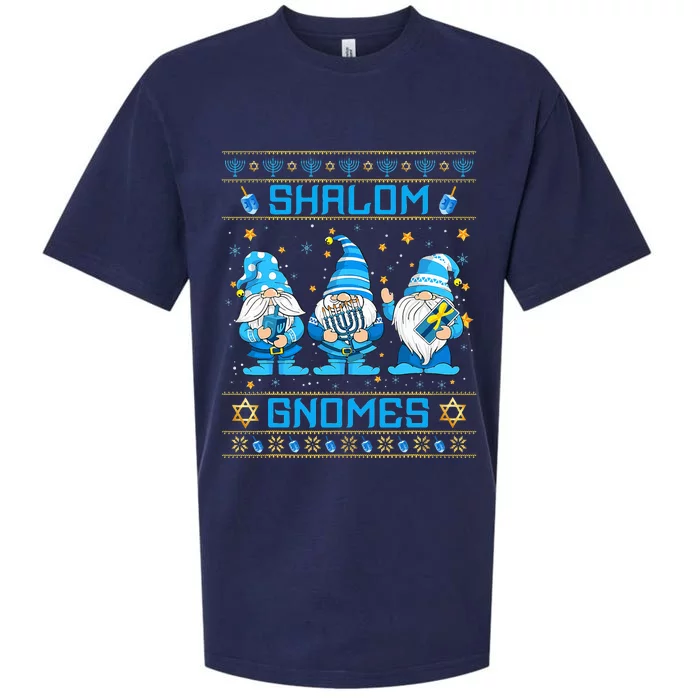 Shalom Gnomes Funny Ugly Hanukkah Sweater Chanukah Sueded Cloud Jersey T-Shirt