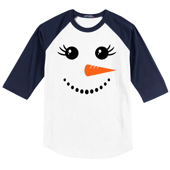 Snowman Girl Face For Girls Christmas Winter Baseball Sleeve Shirt