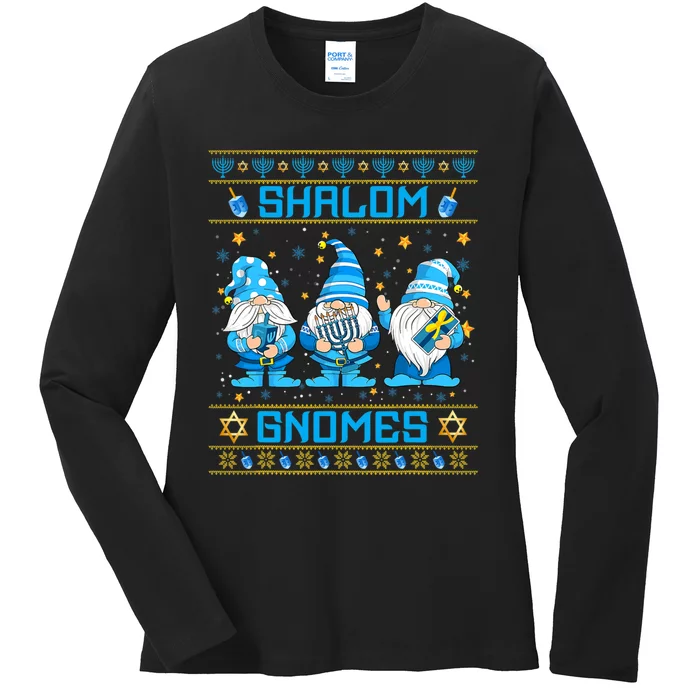 Shalom Gnomes Funny Ugly Hanukkah Sweater Chanukah Ladies Long Sleeve Shirt