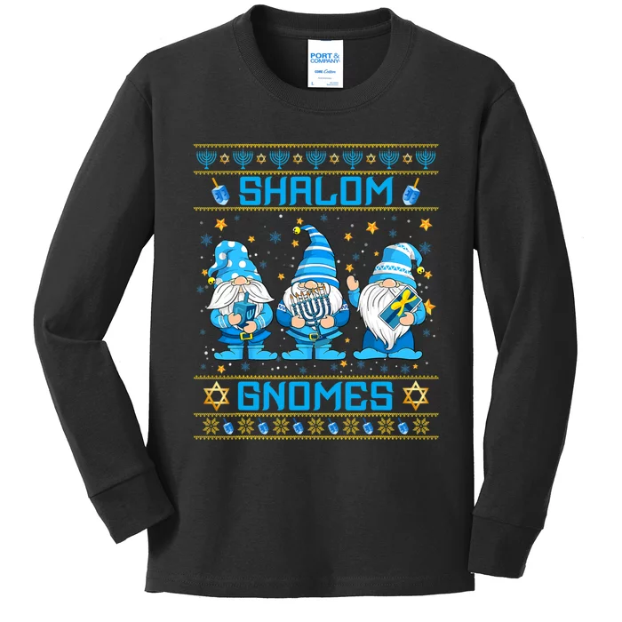 Shalom Gnomes Funny Ugly Hanukkah Sweater Chanukah Kids Long Sleeve Shirt