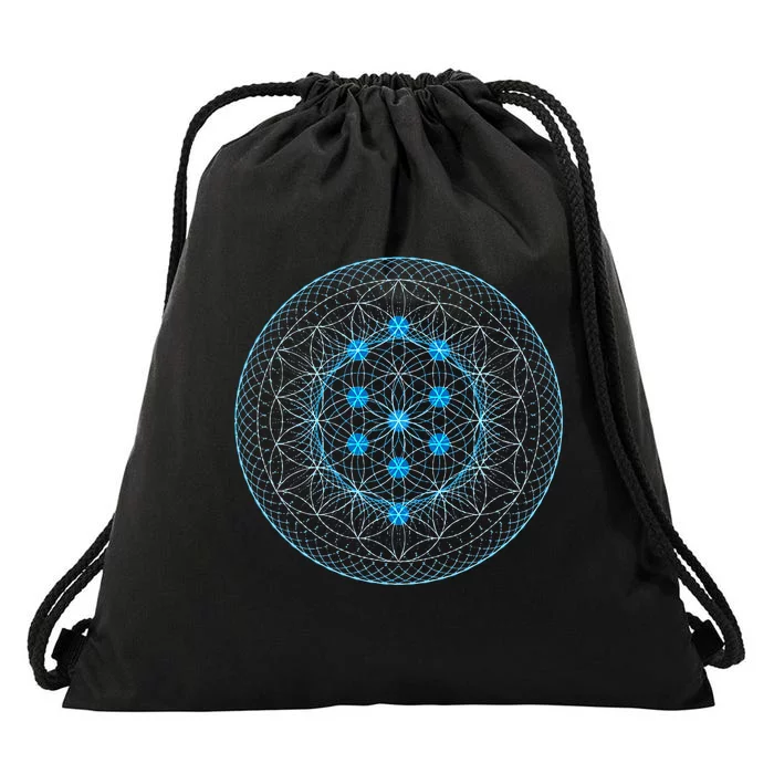 Sacred Geometry Flower Of Life With Kabbalah Tree Drawstring Bag