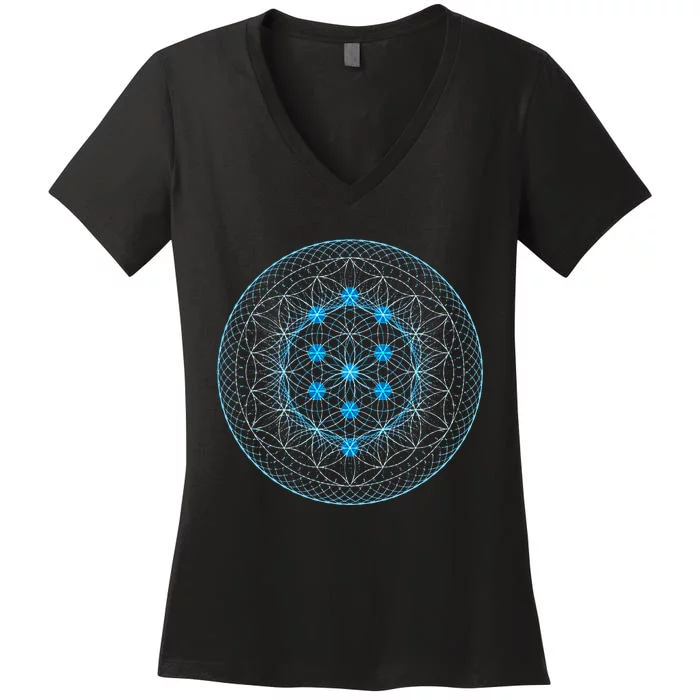 Sacred Geometry Flower Of Life With Kabbalah Tree Women's V-Neck T-Shirt