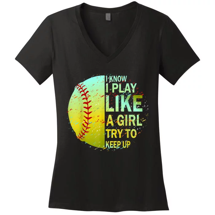 Softball Gift For Girls Women's V-Neck T-Shirt