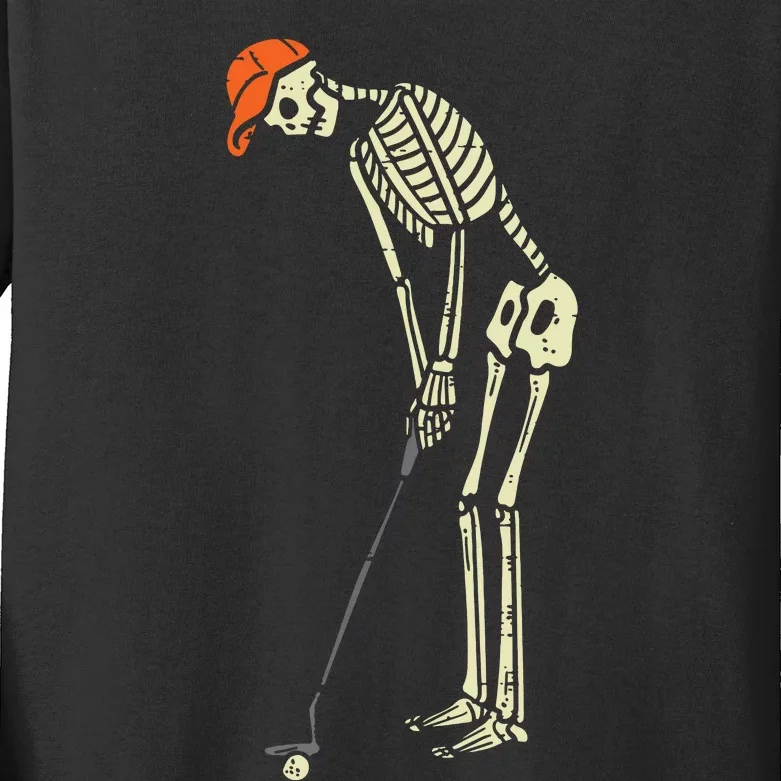 Skeleton Golf Funny Halloween Golfing Sports Golfer Kids Long Sleeve Shirt