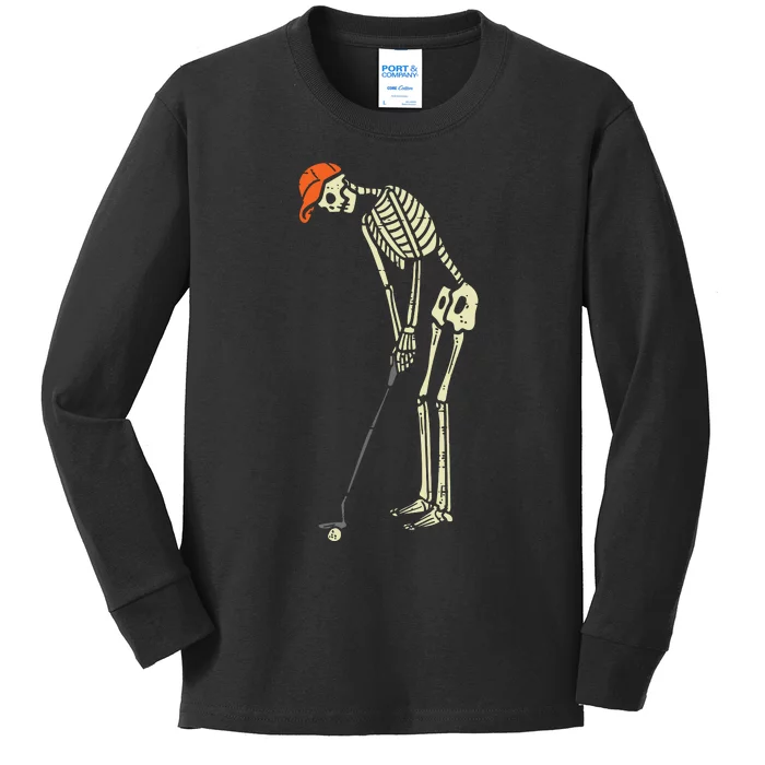 Skeleton Golf Funny Halloween Golfing Sports Golfer Kids Long Sleeve Shirt