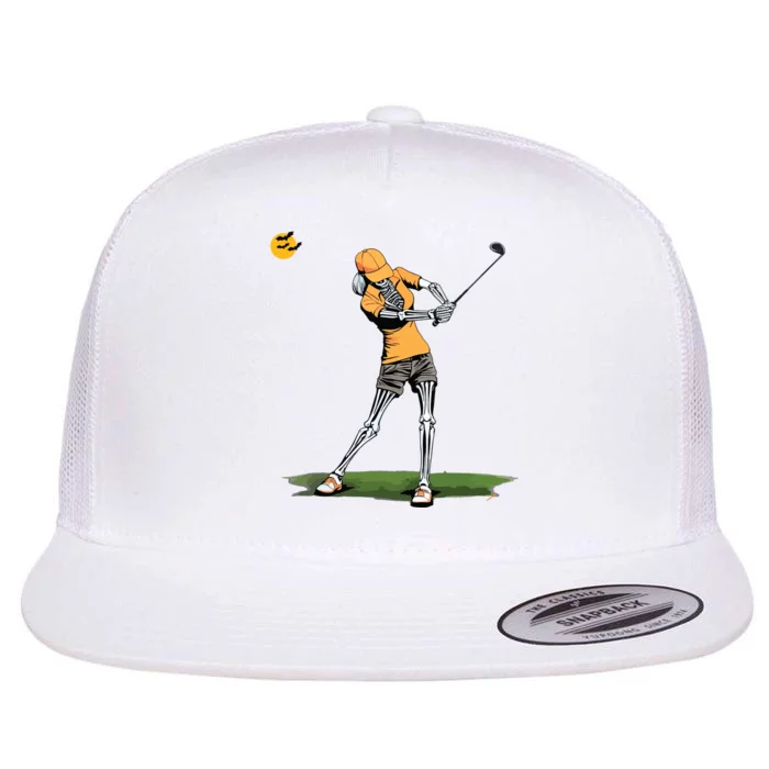 Skeleton Golf Funny Halloween Golfing Sports Golfer Women Flat Bill Trucker Hat