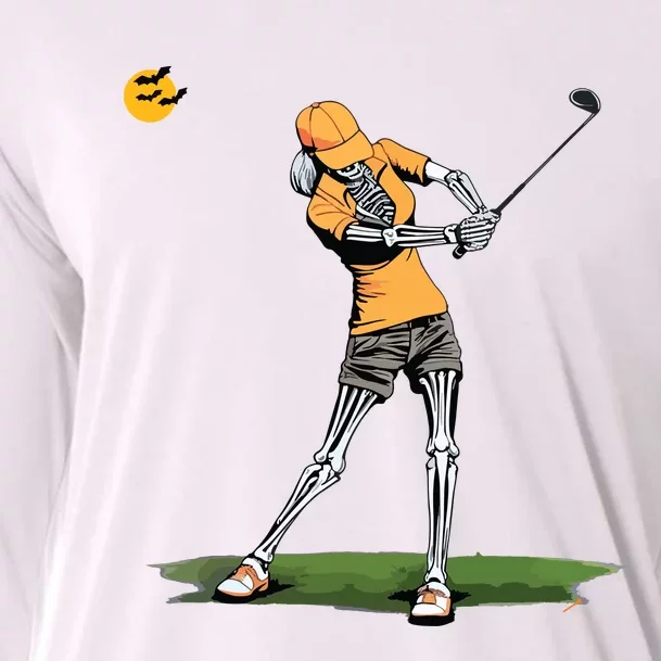 Skeleton Golf Funny Halloween Golfing Sports Golfer Women Cooling Performance Long Sleeve Crew