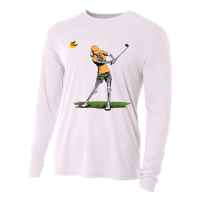 Skeleton Golf Funny Halloween Golfing Sports Golfer Women Cooling Performance Long Sleeve Crew