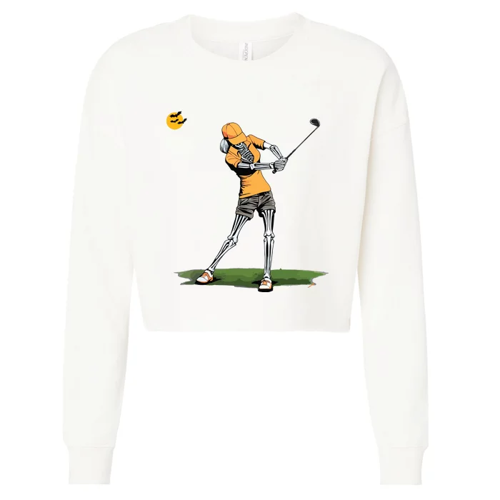 Skeleton Golf Funny Halloween Golfing Sports Golfer Women Cropped Pullover Crew