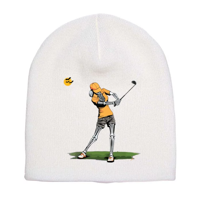 Skeleton Golf Funny Halloween Golfing Sports Golfer Women Short Acrylic Beanie