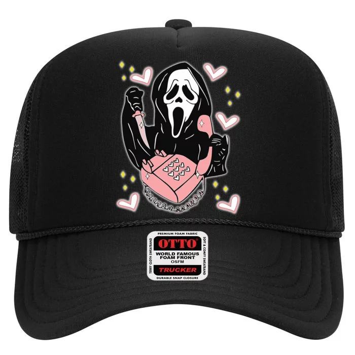 Scary Ghost Face Phone Ghostface Calling High Crown Mesh Trucker Hat