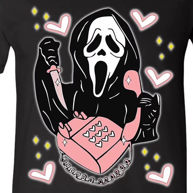 Scary Ghost Face Phone Ghostface Calling V-Neck T-Shirt