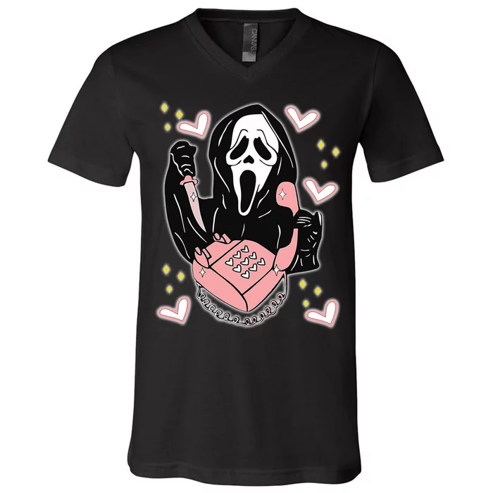 Scary Ghost Face Phone Ghostface Calling V-Neck T-Shirt