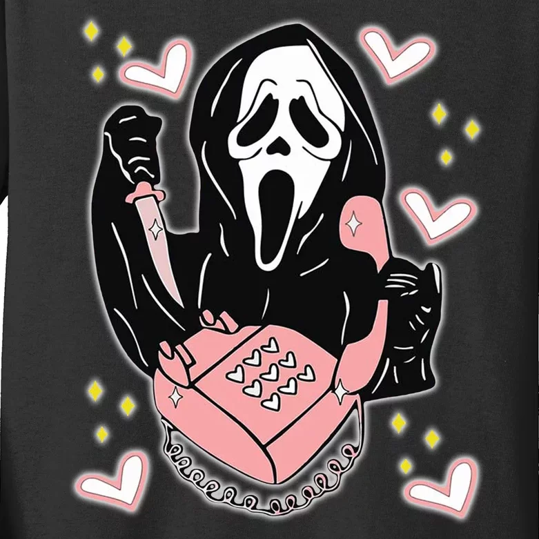 Scary Ghost Face Phone Ghostface Calling Kids Long Sleeve Shirt