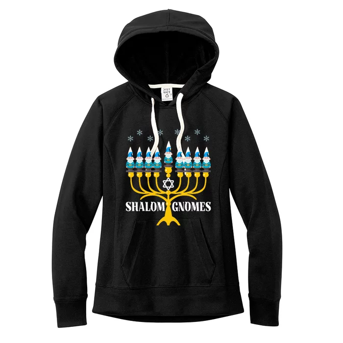 Shalom Gnomes Funny Jewish Hanukkah Pajamas Chanukah Lights Women's Fleece Hoodie