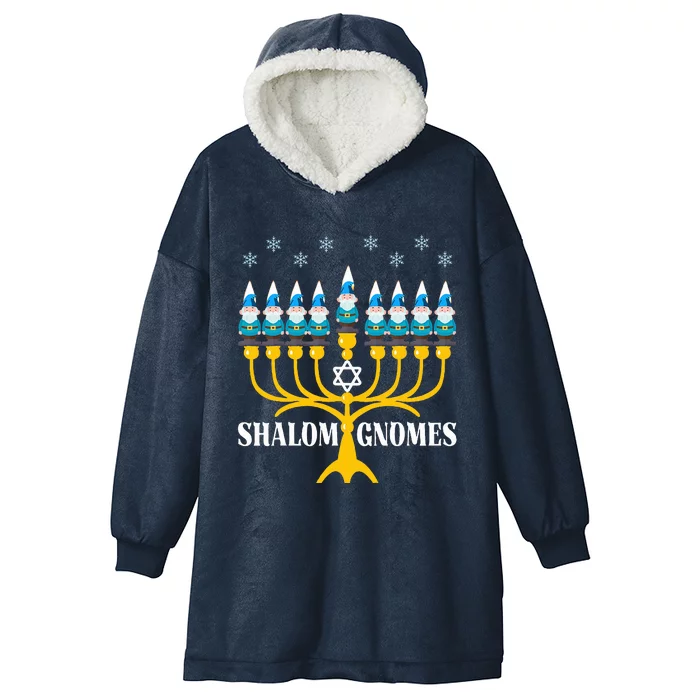 Shalom Gnomes Funny Jewish Hanukkah Pajamas Chanukah Lights Hooded Wearable Blanket