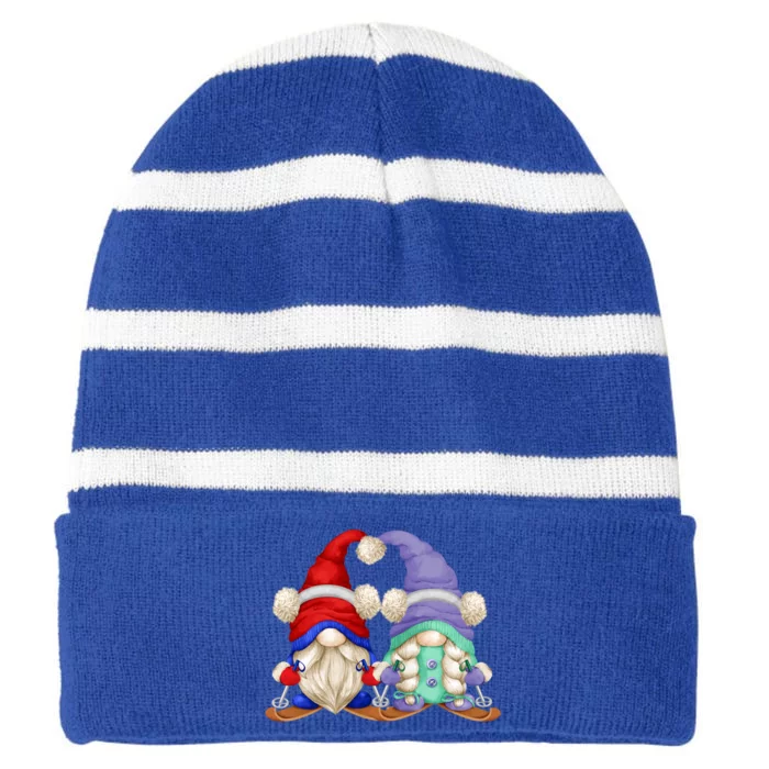 Skiing Gnomes For Grandma And Grandpa Funny Ski Mom And Dad Cool Gift Striped Beanie with Solid Band