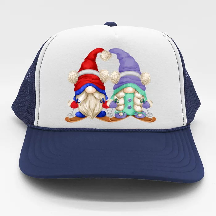 Skiing Gnomes For Grandma And Grandpa Funny Ski Mom And Dad Cool Gift Trucker Hat