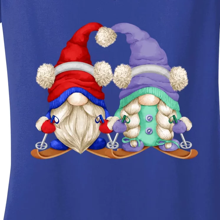 Skiing Gnomes For Grandma And Grandpa Funny Ski Mom And Dad Gift Women's V-Neck T-Shirt