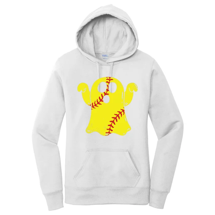 Softball Ghost Funny Halloween Costume Softball Lover Women's Pullover Hoodie