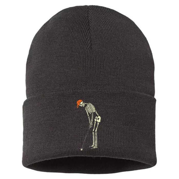 Skeleton Golf Funny Halloween Golfing Sports Golfer Sustainable Knit Beanie