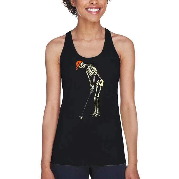 Skeleton Golf Funny Halloween Golfing Sports Golfer Women's Racerback Tank