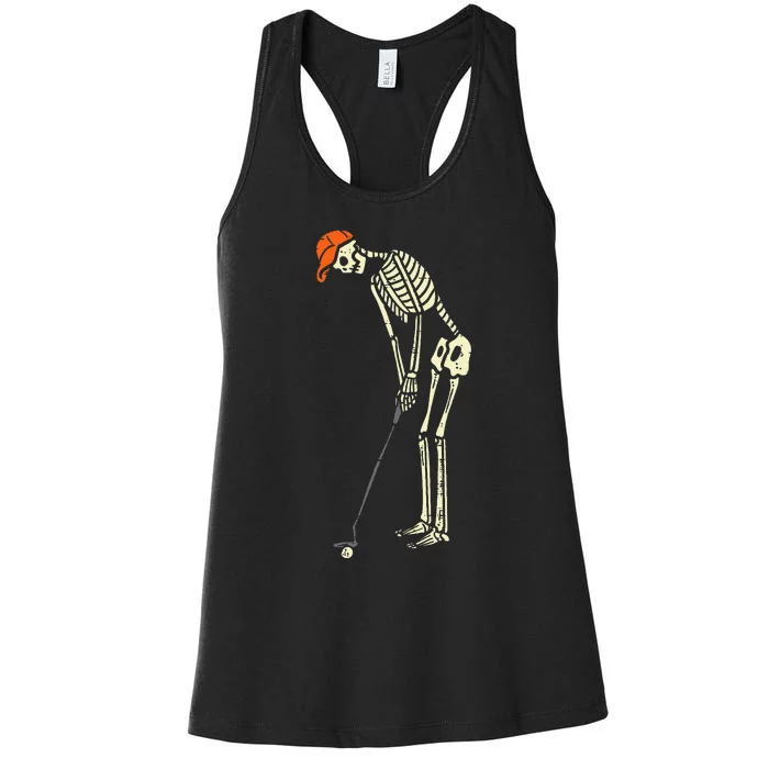 Skeleton Golf Funny Halloween Golfing Sports Golfer Women's Racerback Tank