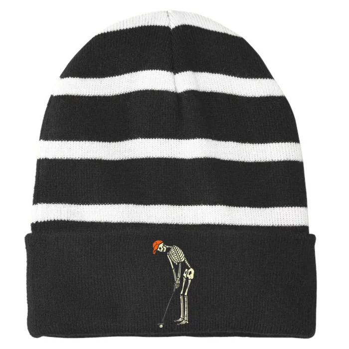 Skeleton Golf Funny Halloween Golfing Sports Golfer Striped Beanie with Solid Band