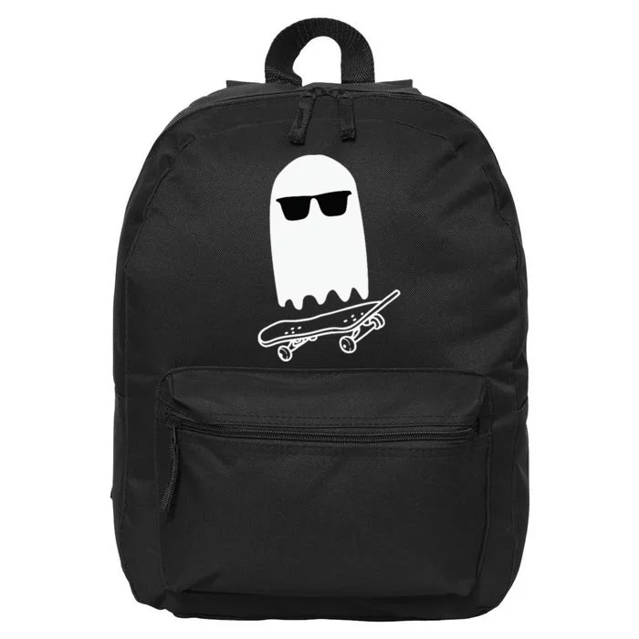 Skateboarding Ghost Ghost On Skateboard Halloween 16 in Basic Backpack