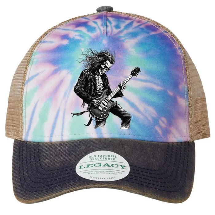 Skeleton Guitar Guy Rock And Roll Band Rock On Legacy Tie Dye Trucker Hat