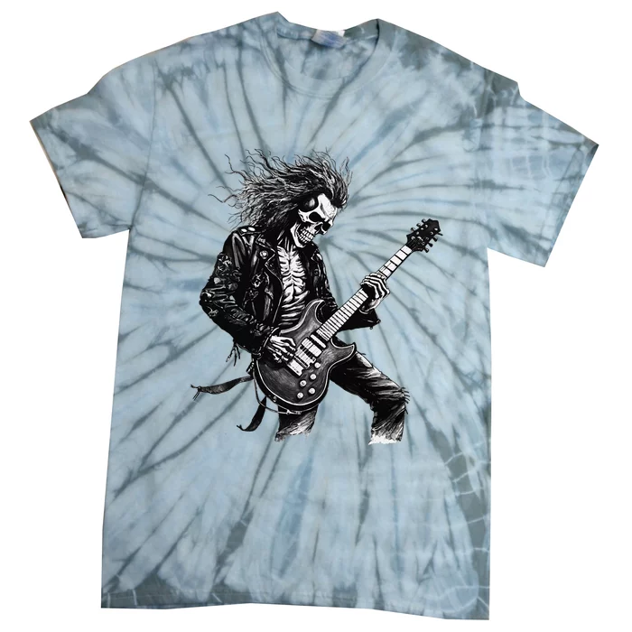 Skeleton Guitar Guy Rock And Roll Band Rock On Tie-Dye T-Shirt