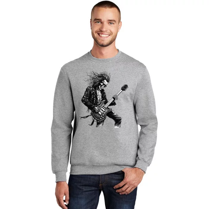 Skeleton Guitar Guy Rock And Roll Band Rock On Tall Sweatshirt