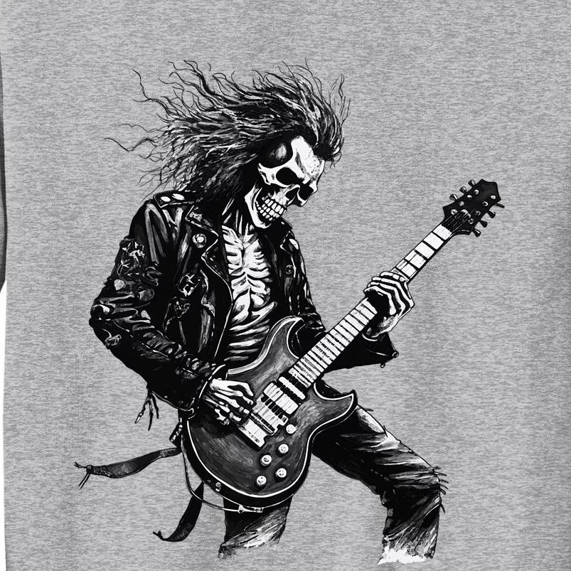 Skeleton Guitar Guy Rock And Roll Band Rock On Tall Sweatshirt