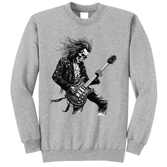 Skeleton Guitar Guy Rock And Roll Band Rock On Tall Sweatshirt