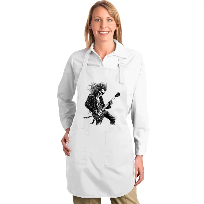 Skeleton Guitar Guy Rock And Roll Band Rock On Full-Length Apron With Pocket