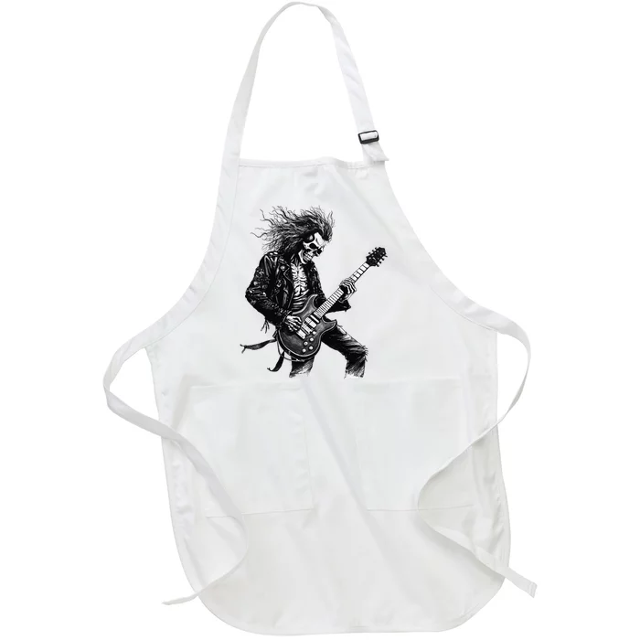 Skeleton Guitar Guy Rock And Roll Band Rock On Full-Length Apron With Pocket