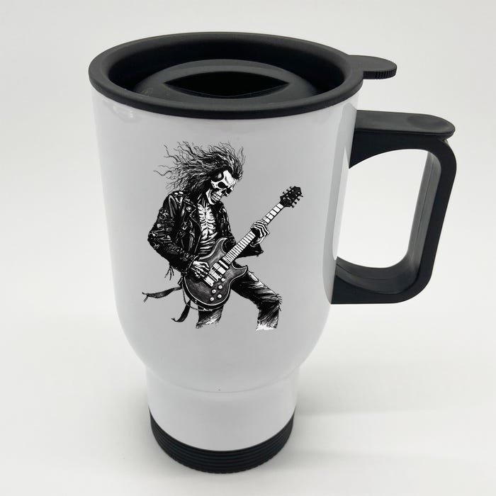 Skeleton Guitar Guy Rock And Roll Band Rock On Front & Back Stainless Steel Travel Mug