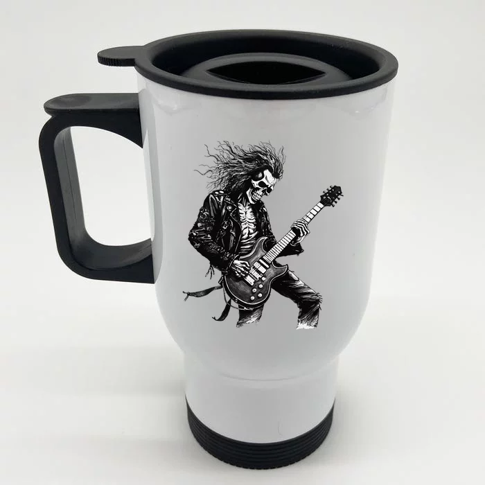 Skeleton Guitar Guy Rock And Roll Band Rock On Front & Back Stainless Steel Travel Mug