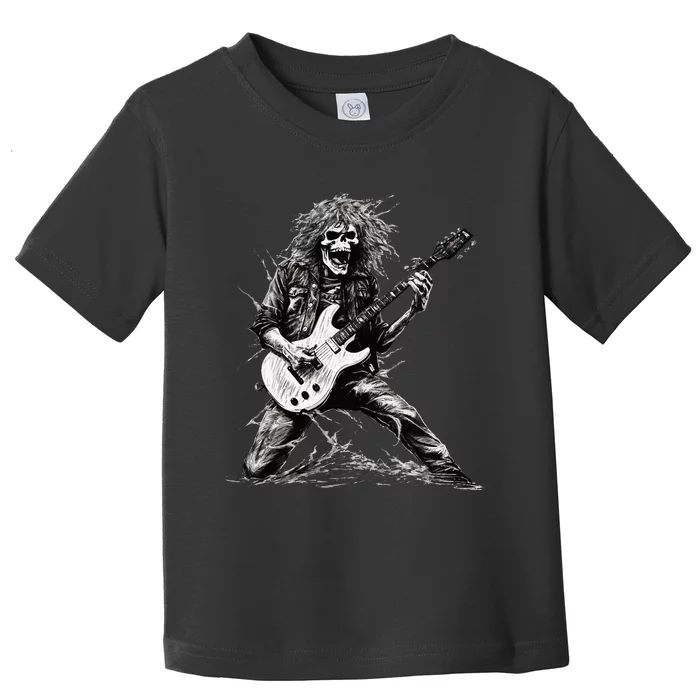 Skeleton Guitar Guy Rock And Roll Band Rock On Toddler T-Shirt