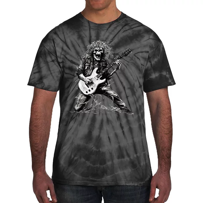 Skeleton Guitar Guy Rock And Roll Band Rock On Tie-Dye T-Shirt