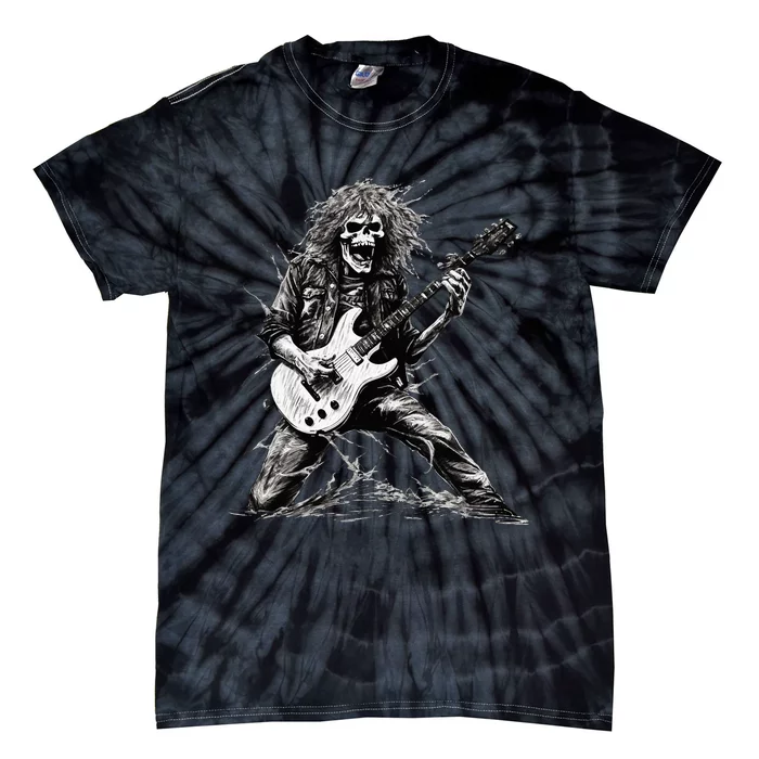 Skeleton Guitar Guy Rock And Roll Band Rock On Tie-Dye T-Shirt