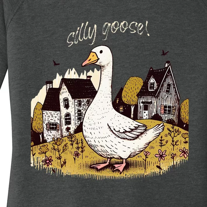 Silly Goose Gift For Her Funny Goose Trendy Clothing Women's Perfect Tri Tunic Long Sleeve Shirt