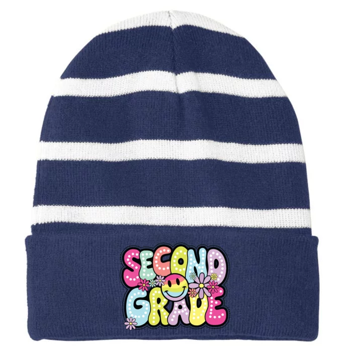 Second Grade Groovy Happy First Day Of School Bright Dots Striped Beanie with Solid Band