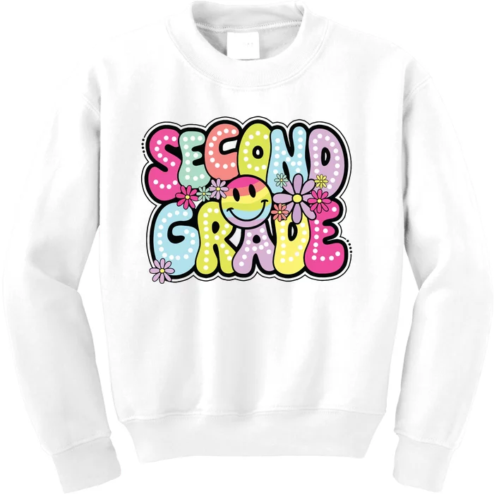 Second Grade Groovy Happy First Day Of School Bright Dots Kids Sweatshirt