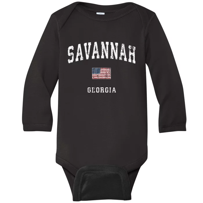 Savannah Georgia Ga Vintage American Flag Baby Long Sleeve Bodysuit