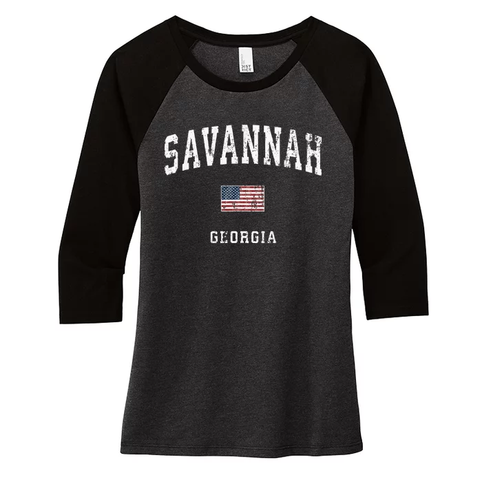 Savannah Georgia Ga Vintage American Flag Women's Tri-Blend 3/4-Sleeve Raglan Shirt