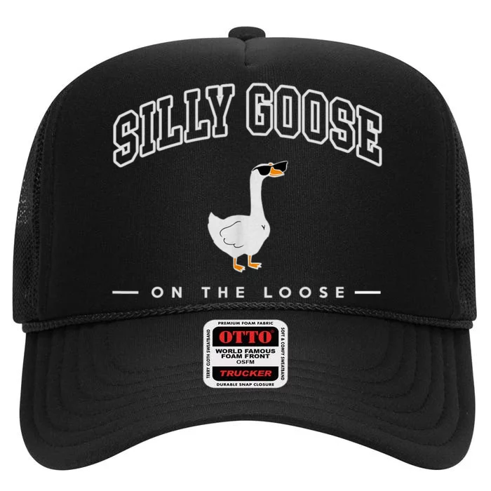 Silly Goose Goose On The Loose Funny Silly Goose University High Crown Mesh Trucker Hat