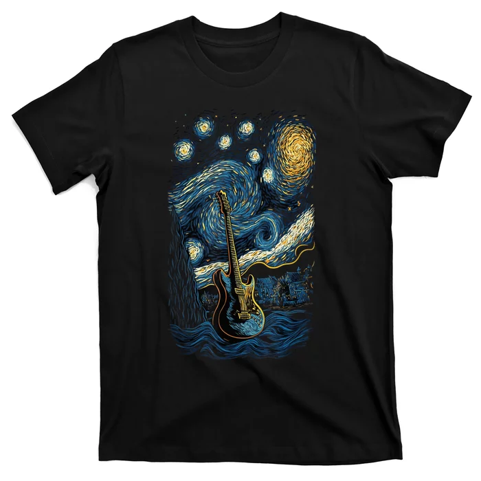 Starry Guitar Gifts Guitarist Rock Concert Festival Guitar T-Shirt