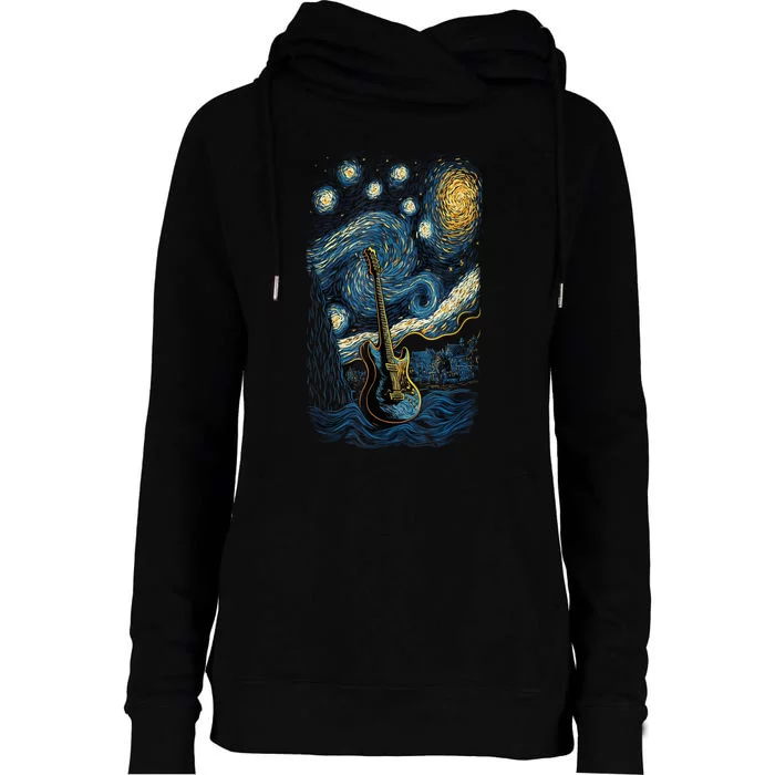 Starry Guitar Gifts Guitarist Rock Concert Festival Guitar Womens Funnel Neck Pullover Hood