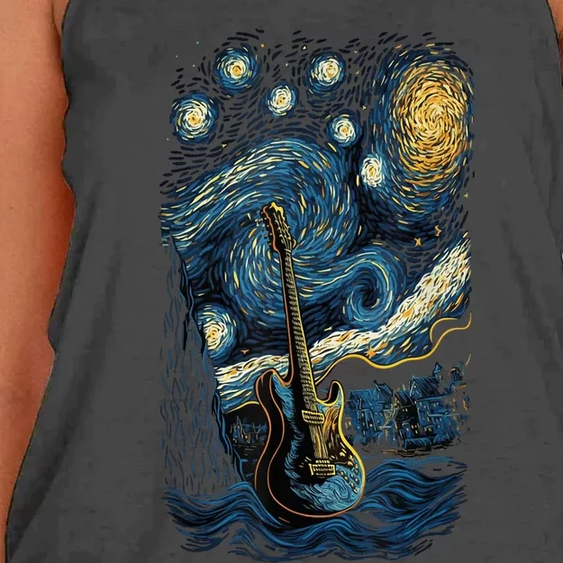 Starry Guitar Gifts Guitarist Rock Concert Festival Guitar Women's Knotted Racerback Tank